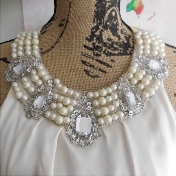 Alexia Admor Pearl Sequin Rhinestone Embellished Neck Silk Party Cocktail Dress - Picture 2 of 16